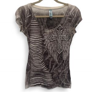 Y2K M Fasis Cyber Emo Whimsy Goth Cross Graphic Shirt Sleeve Shirt